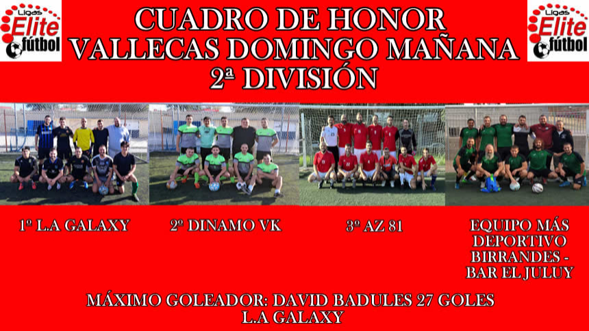 CUADRO DE HONOR. VALLECAS DOMINGO MAÑANA 2ª DIVISIÓN